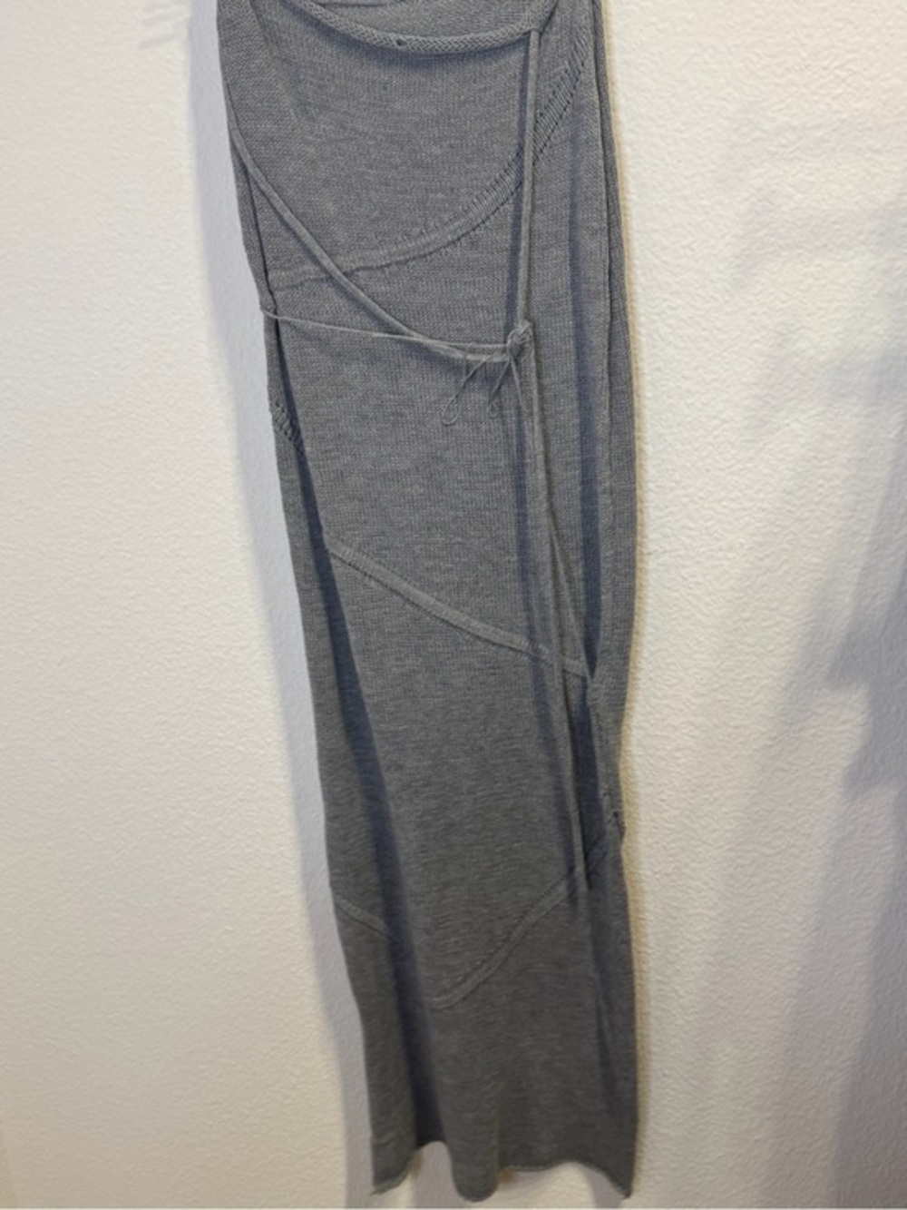Knit ribbed grey distressed maxi skirt